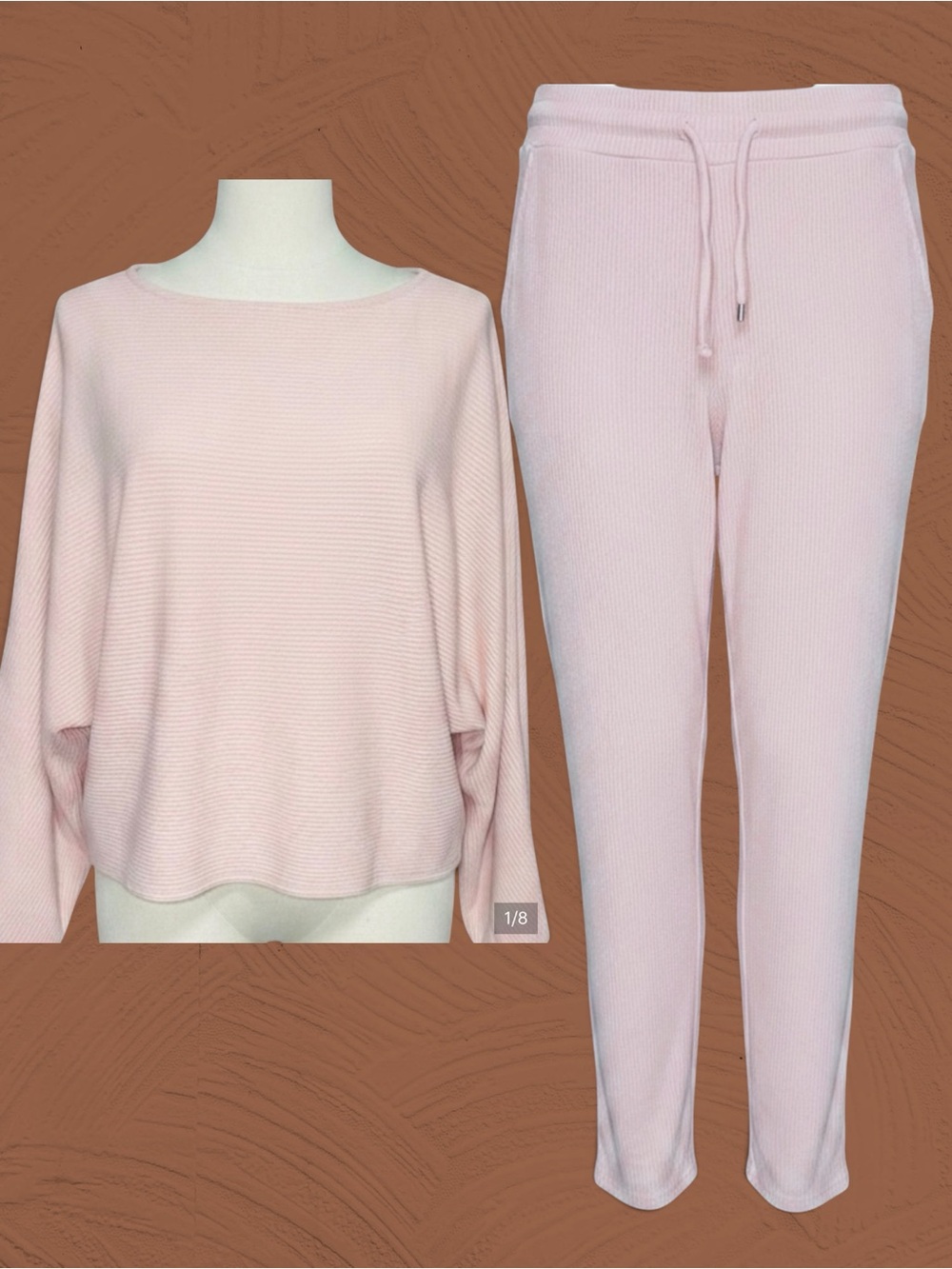 Express Pale Pink Ribbed Boatneck Sweater and Ribbed Pant Jogger Set